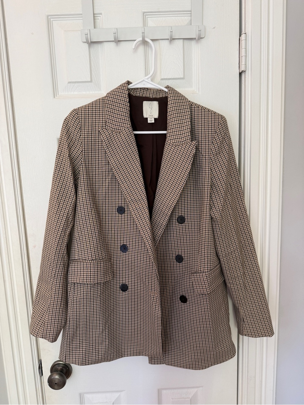 JOIE - Brown Check Double-Breasted Blazer Jacket